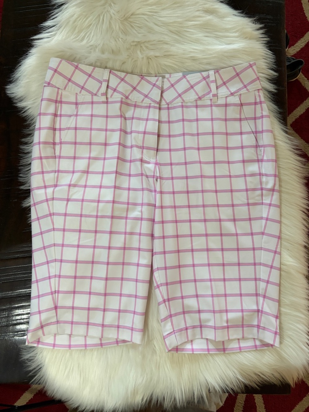 Tommy Armour, Dry Logic Stretch Golf Shorts Pink & White Windowpane  size 10 NWT